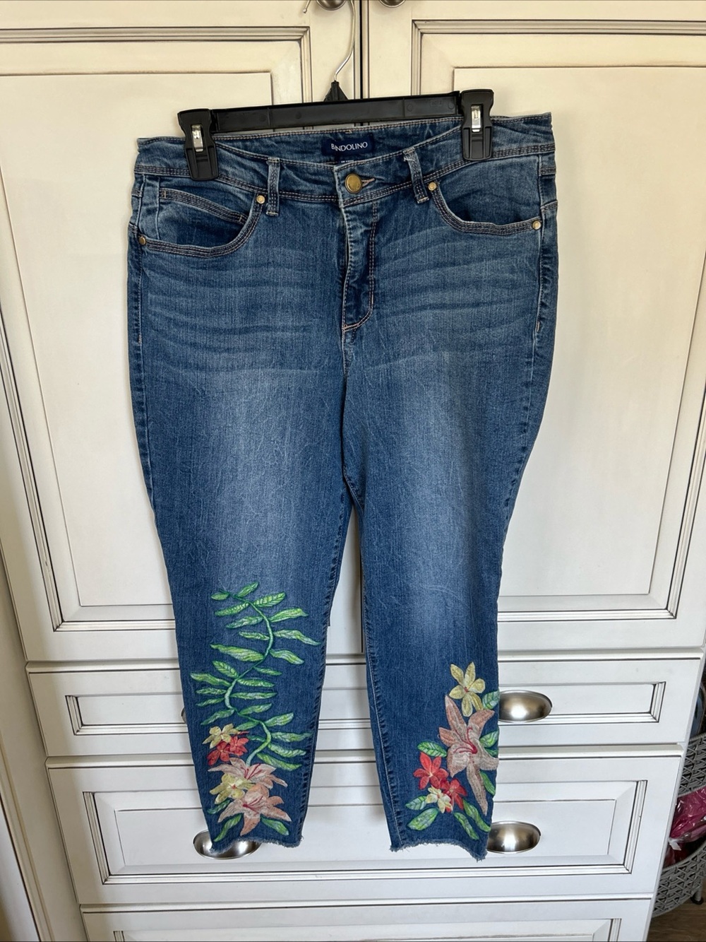 Bandolino Lisbeth Cropped Embroidered Jeans, colorful, raw hem size 12